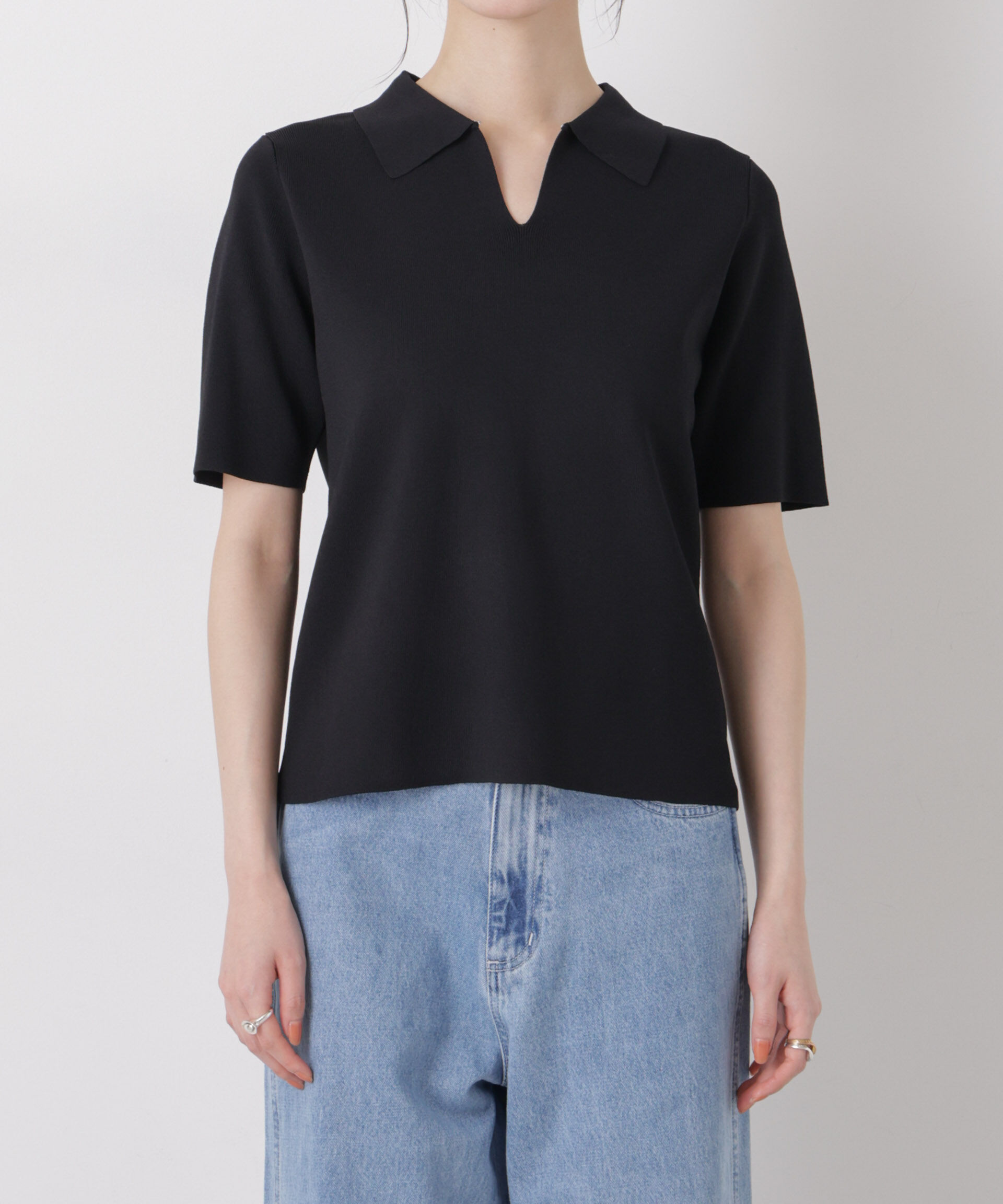 nano･universe「洗濯機洗い可UVカット接触冷感衿付き半袖ポロニット」|ニット・セーター|