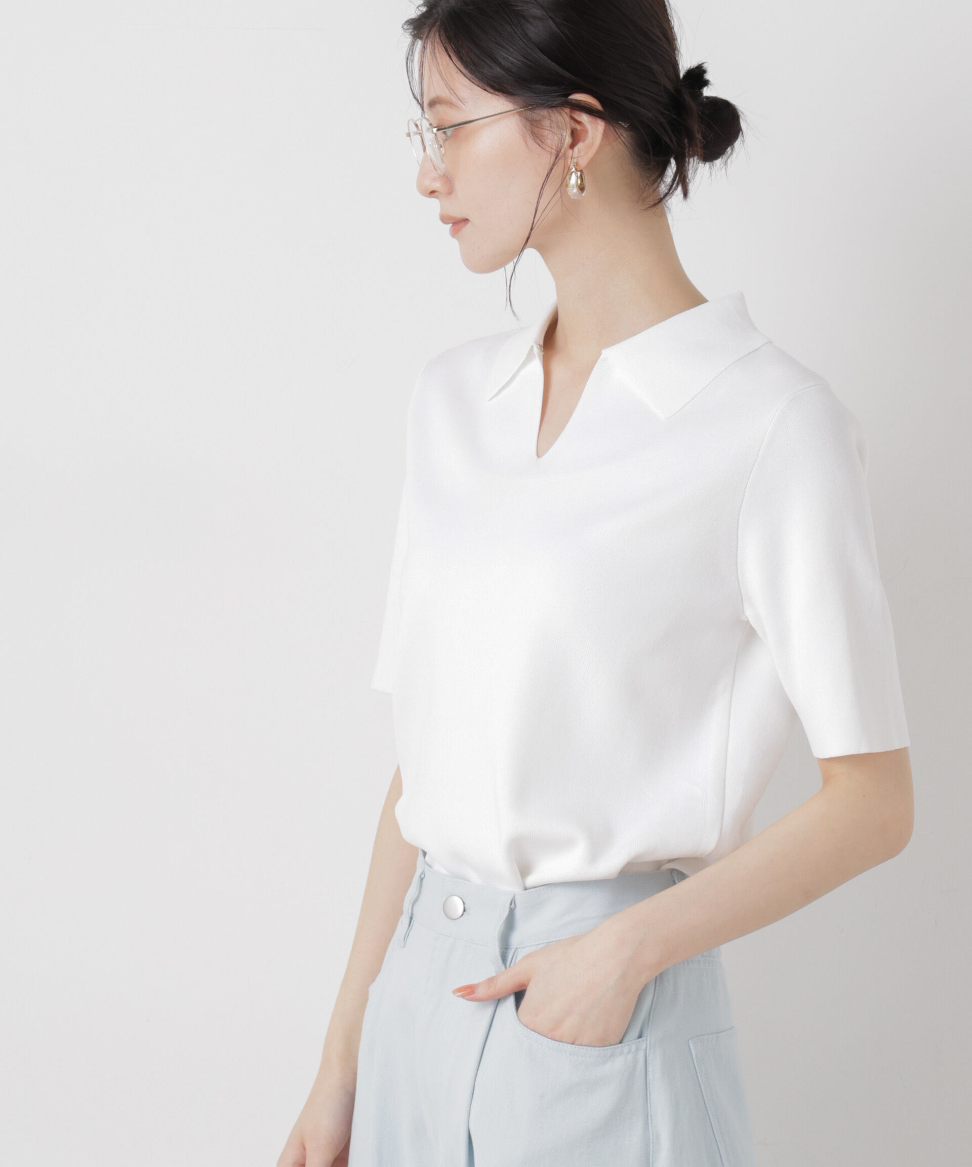 nano･universe「洗濯機洗い可UVカット接触冷感衿付き半袖ポロニット」|ニット・セーター|