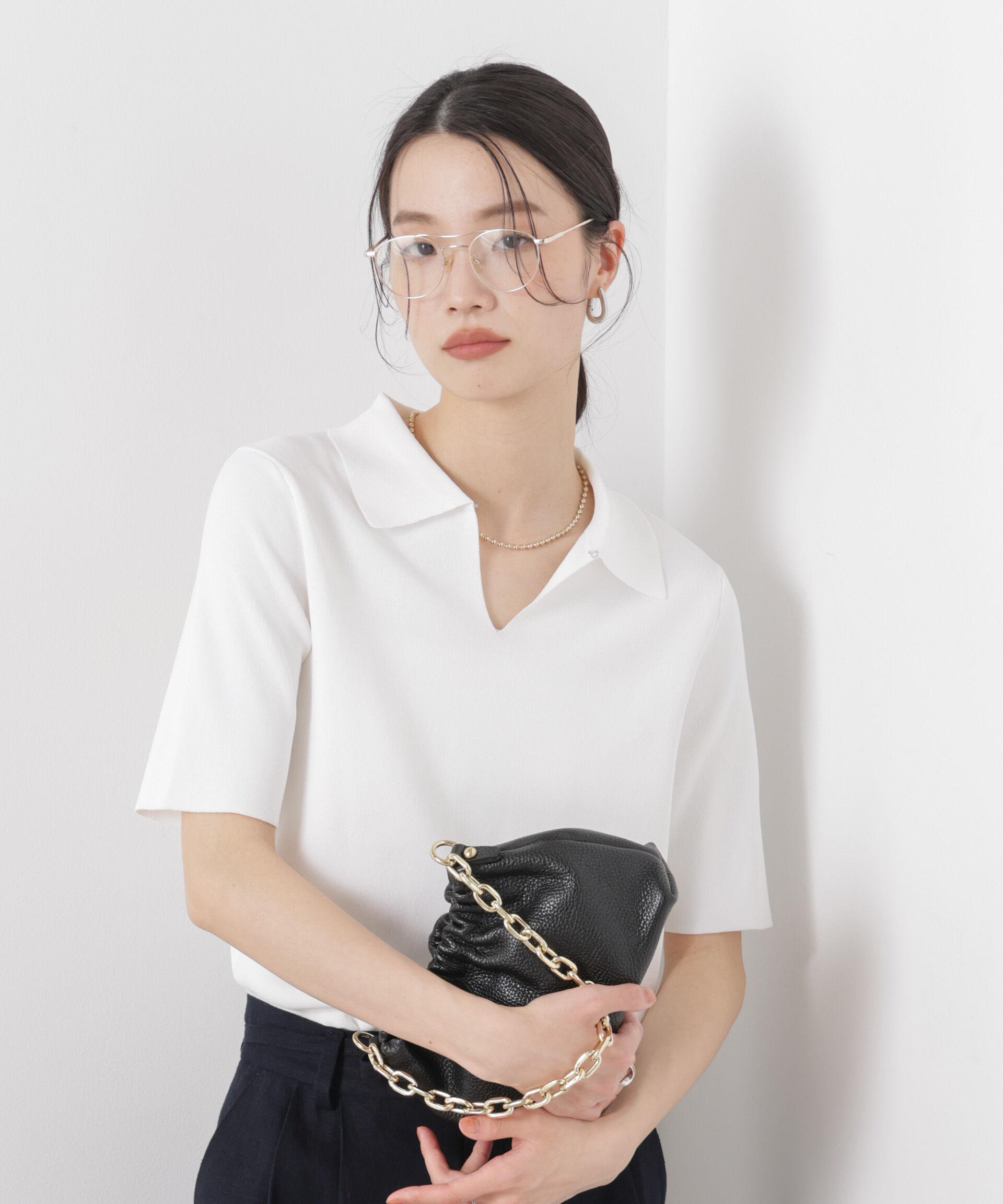 nano･universe「洗濯機洗い可UVカット接触冷感衿付き半袖ポロニット」|ニット・セーター|