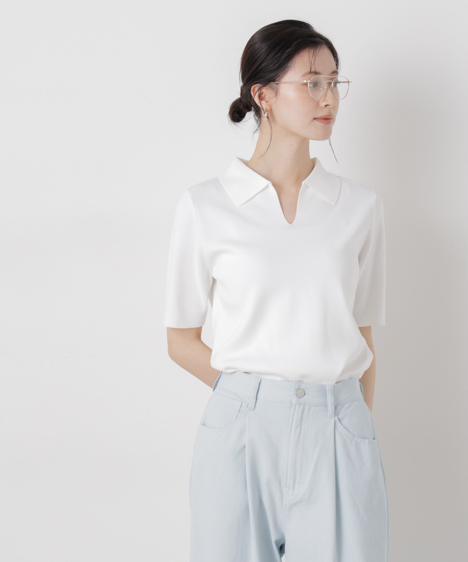 nano･universe「洗濯機洗い可UVカット接触冷感衿付き半袖ポロニット」|ニット・セーター|