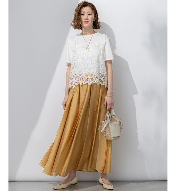 23区「【好評につき新色追加/汗じみ防止】エンブロイダリージャージー レースキャミソール付き カットソー」|Tシャツ・カットソー|