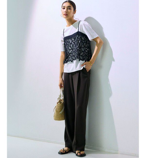 23区「【好評につき新色追加/汗じみ防止】エンブロイダリージャージー レースキャミソール付き カットソー」|Tシャツ・カットソー|