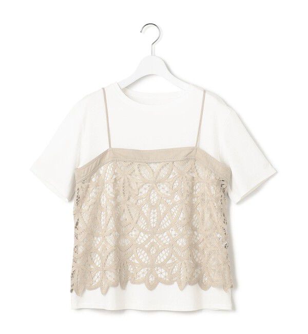 23区「【好評につき新色追加/汗じみ防止】エンブロイダリージャージー レースキャミソール付き カットソー」|Tシャツ・カットソー|