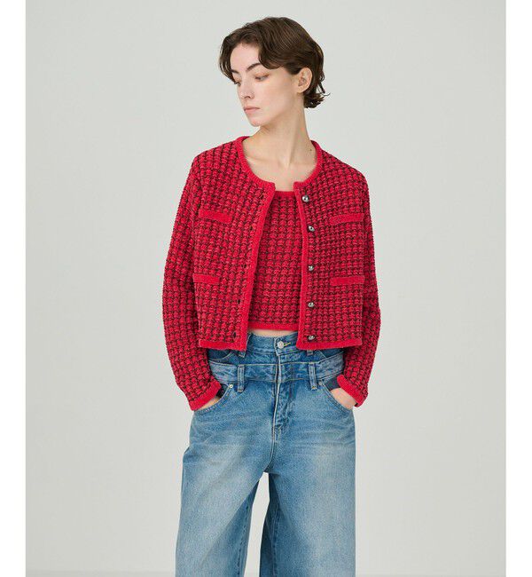 Diagram「ツイードニットカーディガン」|カーディガン|レッド