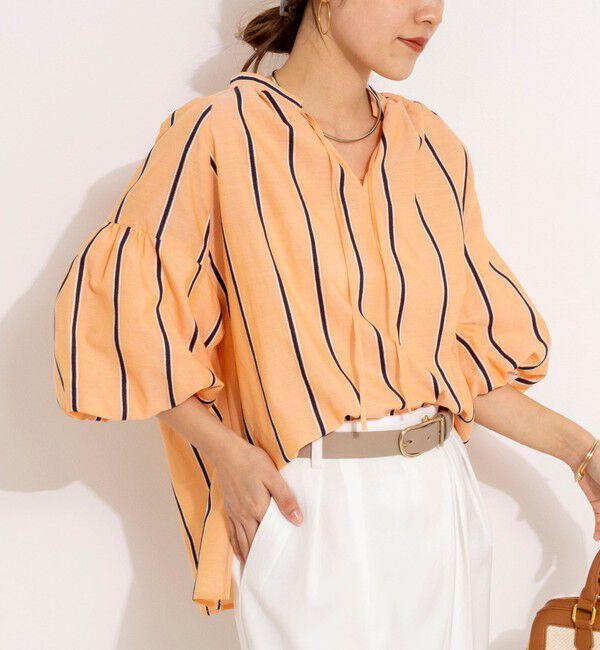 NOLLEY'S「ウォッシャブルドビーストライプブラウス」|シャツ・ブラウス|イエロー系3