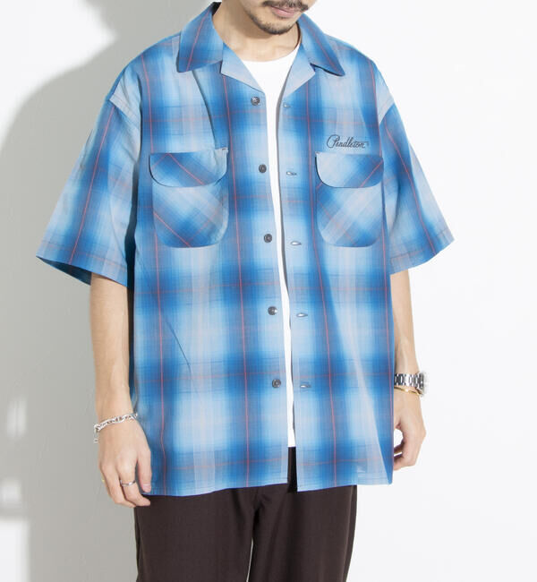 GLOSTER「【PENDLETON/ペンドルトン】オープンカラーシャツ 半袖シャツ 刺繍 ワンポイント チェック」|シャツ・ブラウス|ブルー