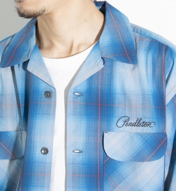 GLOSTER「【PENDLETON/ペンドルトン】オープンカラーシャツ 半袖シャツ 刺繍 ワンポイント チェック」|シャツ・ブラウス|