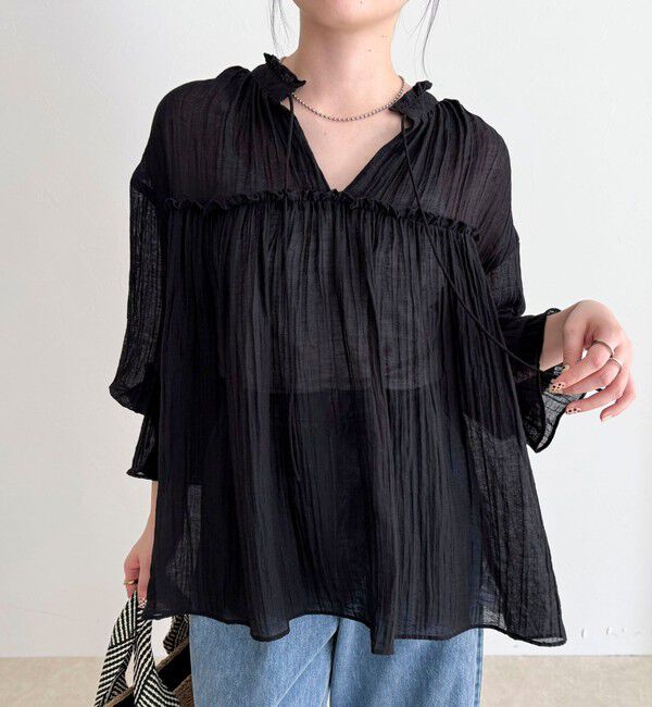fredy emue「LINEN混シアー楊柳ブラウス」|シャツ・ブラウス|ブラック