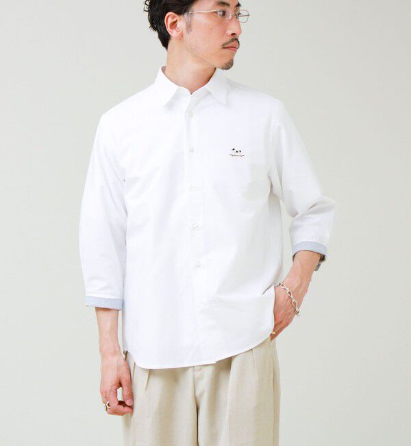GLOSTER「【フレブル刺繍】七分袖シャツ ストライプ/無地」|シャツ・ブラウス|ホワイト