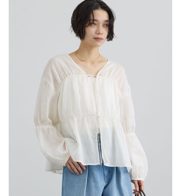 SALON adam et rope'「【WEB限定】シアーラミーカルゼギャザーブラウス / イージーケア」|シャツ・ブラウス|