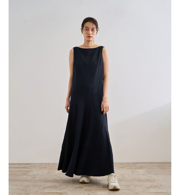 ROPE「レーヨンリネン スラッシュドネックワンピース【セットジャケット対応】」|ワンピース|