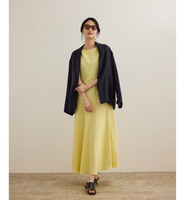 ROPE「レーヨンリネン スラッシュドネックワンピース【セットジャケット対応】」|ワンピース|