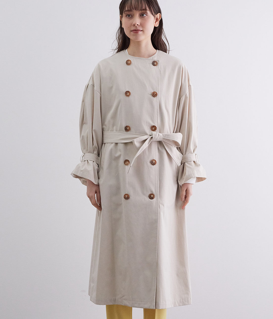 VIS「【撥水】【花粉ガード】ノーカラー袖ボリュームコート」|トレンチコート|