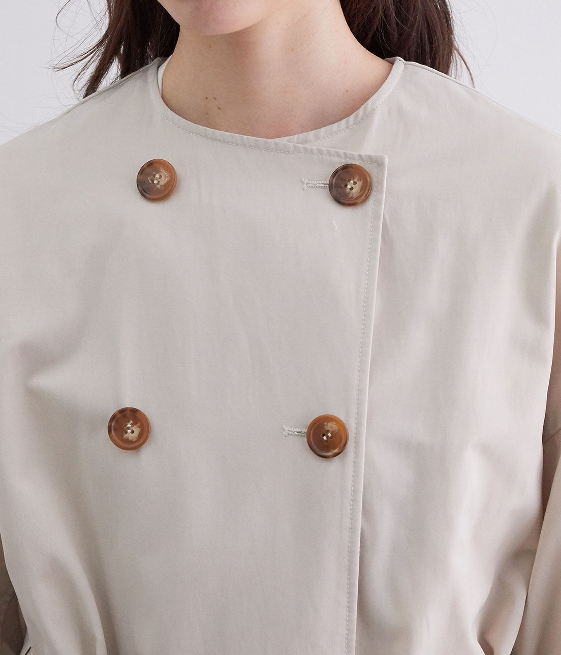 VIS「【撥水】【花粉ガード】ノーカラー袖ボリュームコート」|トレンチコート|