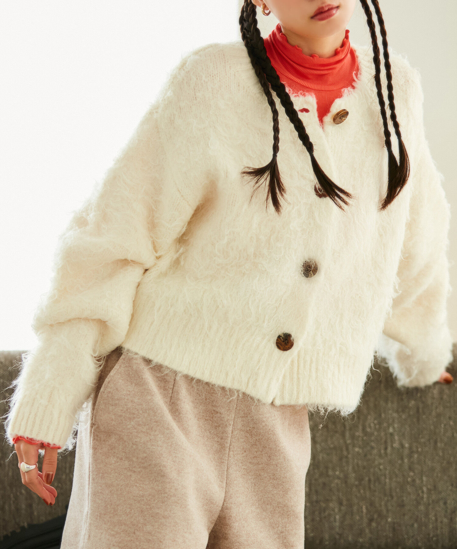 VIS「【前後2WAY】毛混くるくるシャギーカーディガン」|カーディガン|オフホワイト(15)