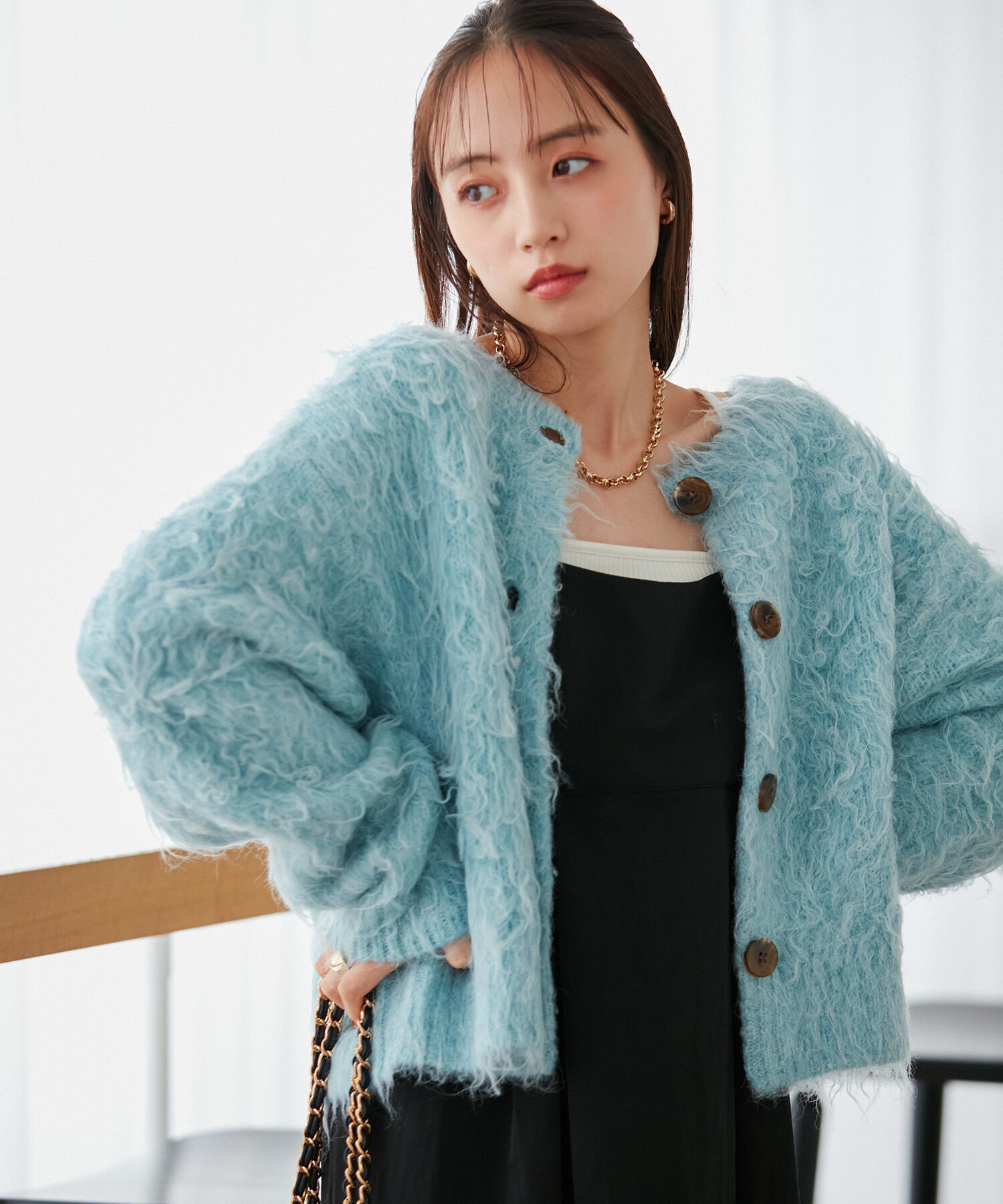 VIS「【前後2WAY】毛混くるくるシャギーカーディガン」|カーディガン|