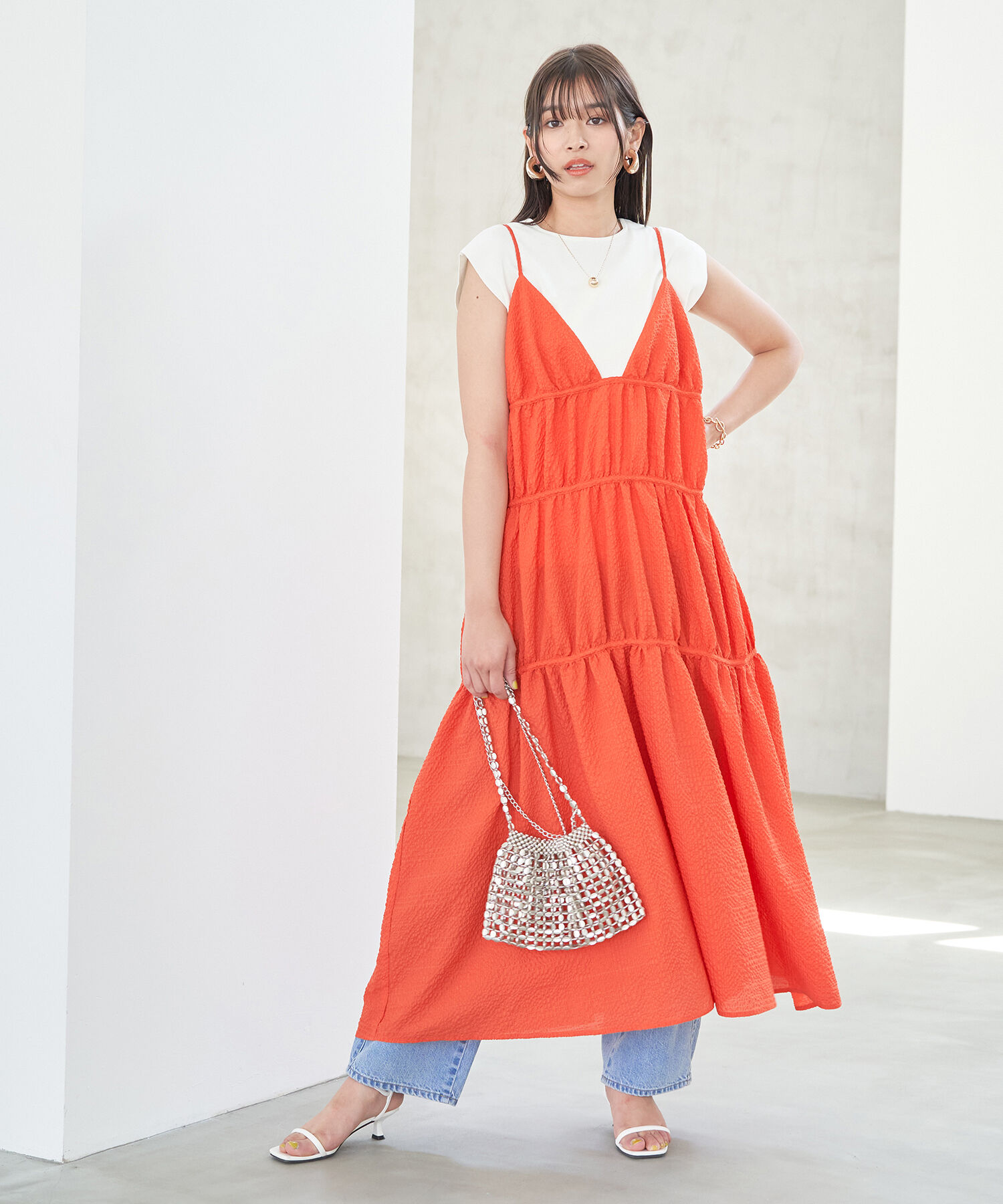 VIS「ふくれチェックキャミワンピ」|ジャンパースカート|