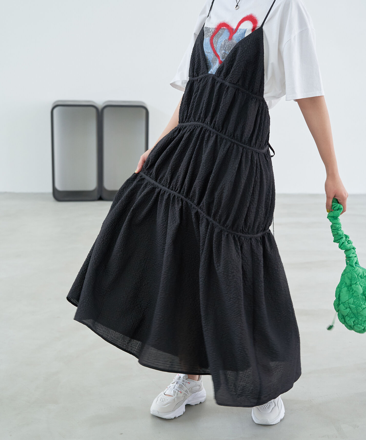 VIS「ふくれチェックキャミワンピ」|ジャンパースカート|