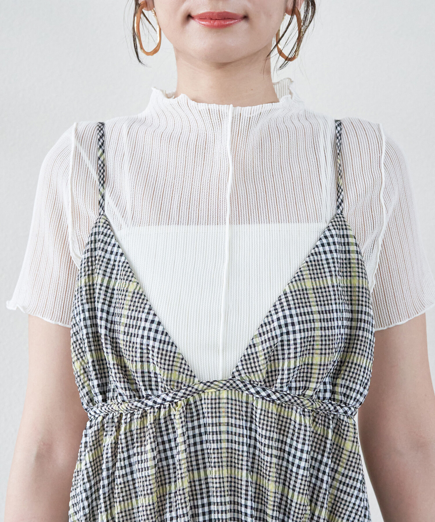 VIS「ふくれチェックキャミワンピ」|ジャンパースカート|