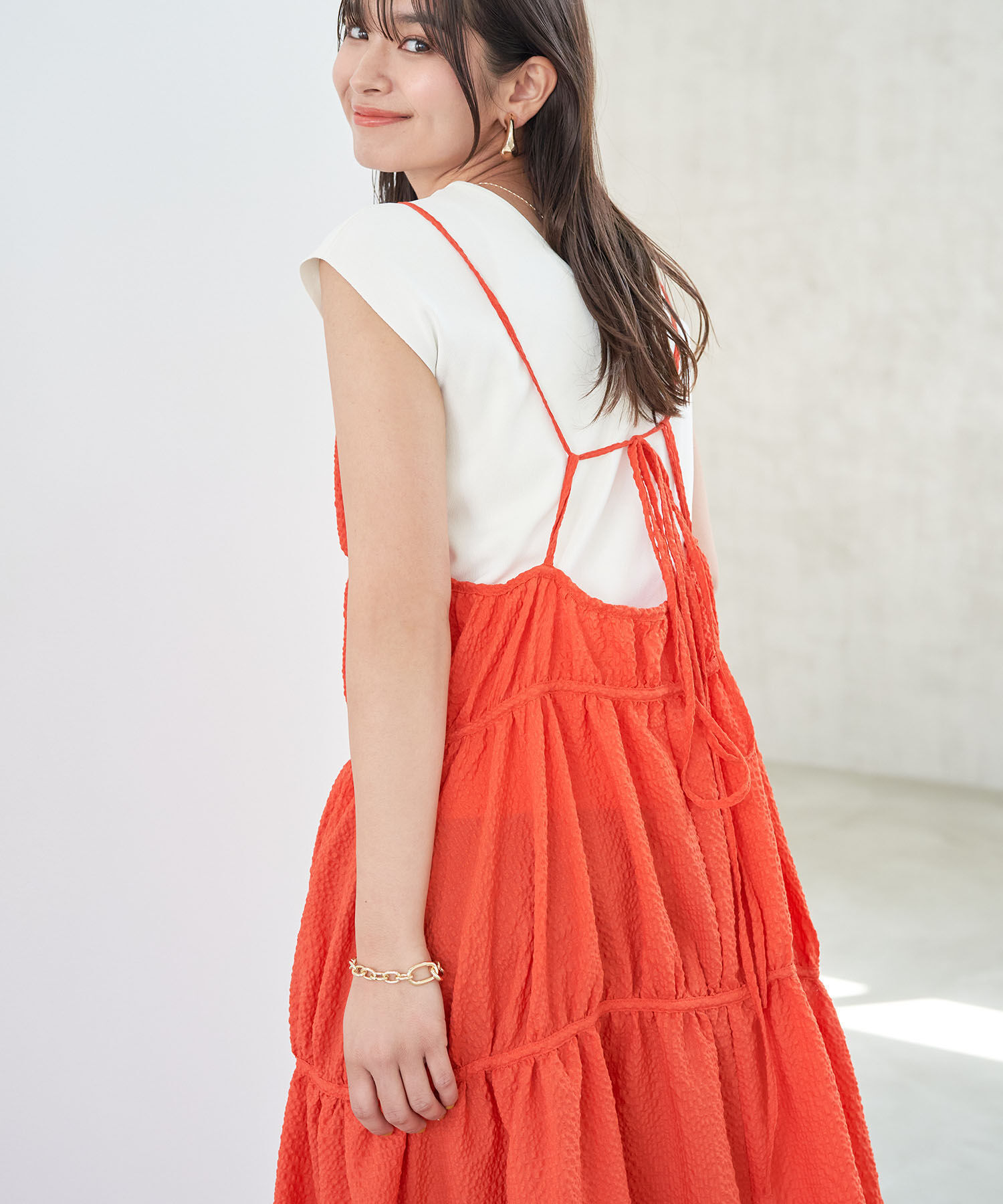 VIS「ふくれチェックキャミワンピ」|ジャンパースカート|