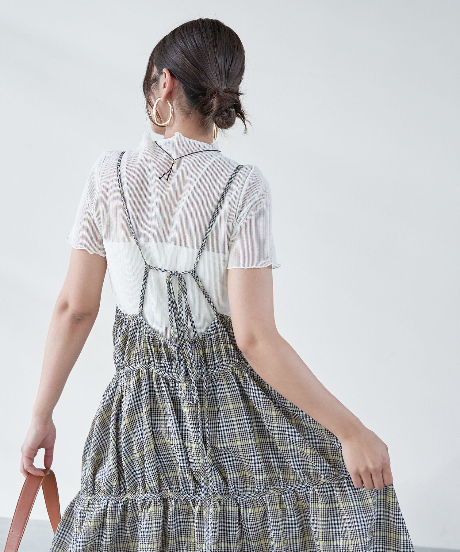 VIS「ふくれチェックキャミワンピ」|ジャンパースカート|