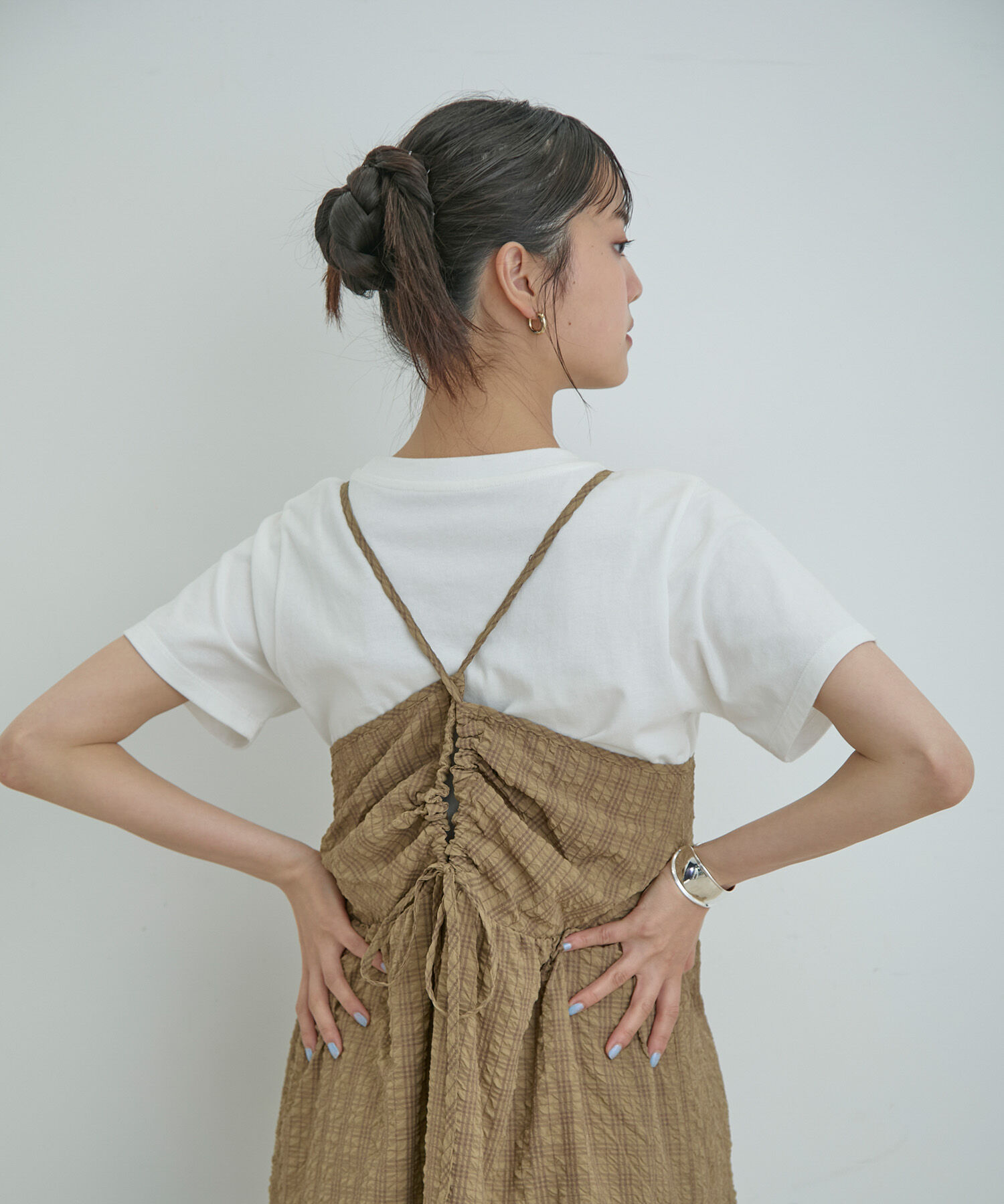 VIS「【洗える】ぽこぽこチェック柄ティアードキャミワンピース」|ワンピース|