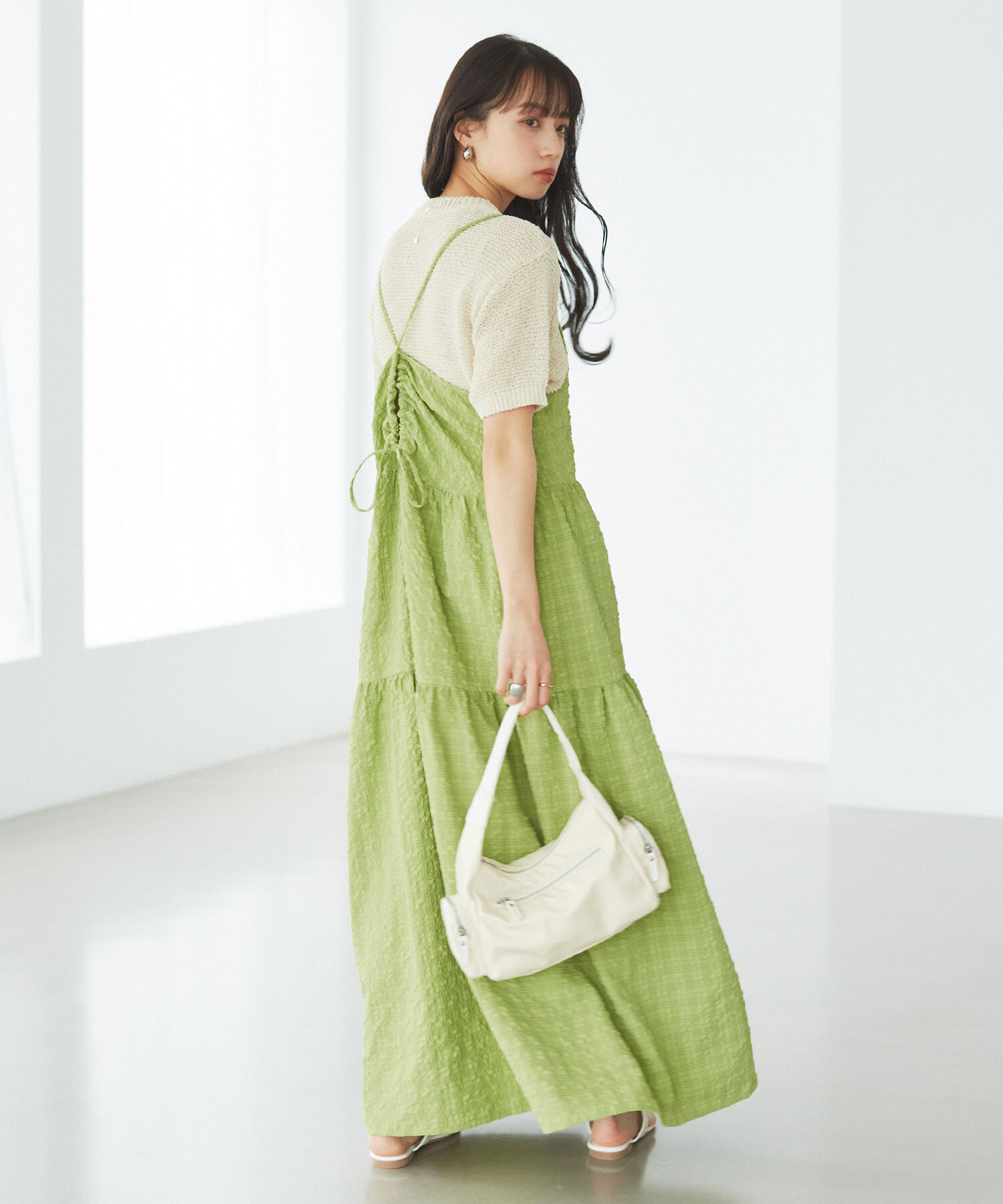 VIS「【洗える】ぽこぽこチェック柄ティアードキャミワンピース」|ワンピース|