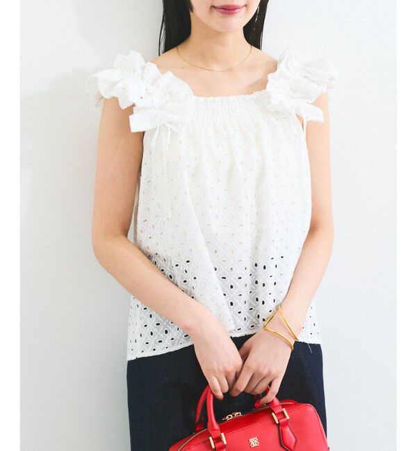 VIS「【2WAY】エンブロイダリーレースショルダーブラウス」|シャツ・ブラウス|ホワイト(10)