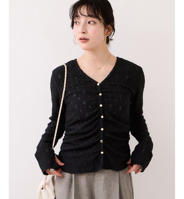 VIS「フラワージャガードカットカーディガン/2WAY・イージーケア」|カーディガン|