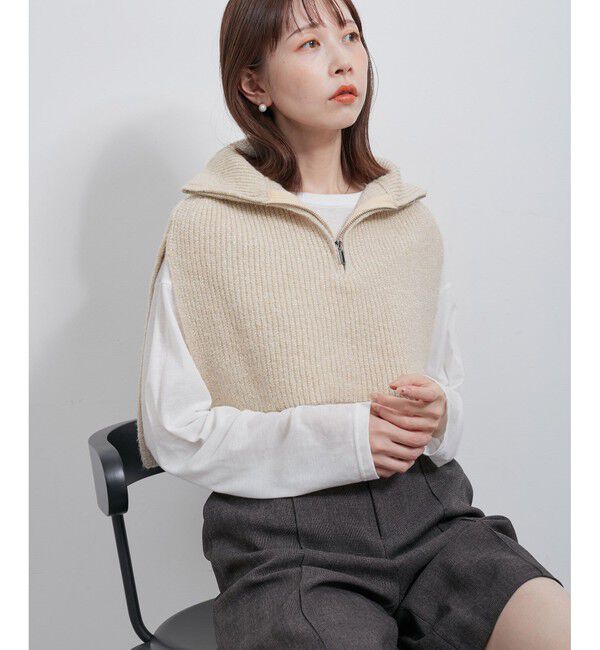 ROPE PICNIC PASSAGE「ラメニットハーフジップベスト」|ベスト・ジレ|生成メイン