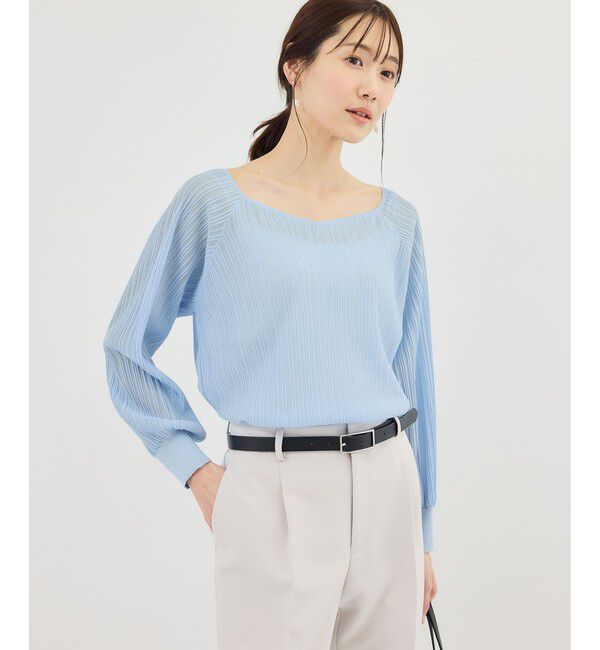 Rope&rsquo;Picnic「シャイニープリーツニット」|ニット・セーター|サックス(48)