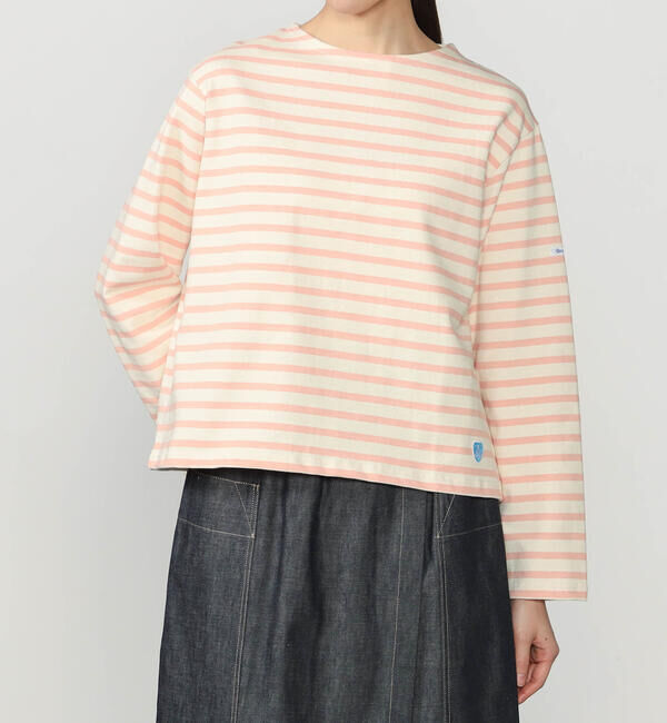ORCIVAL「ORCIVAL | コットンロード クルーネック ワイドフレンチバスクTシャツ WOMEN」|Tシャツ・カットソー|PINK系1