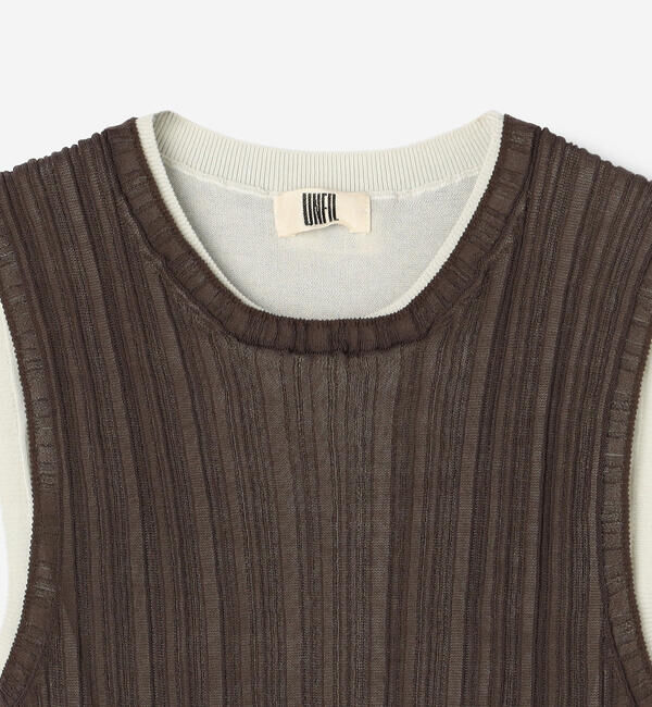 UNFIL「UNFIL | ハイツイストコットン シアー レイヤードスリーブレストップス WOMEN」|ニット・セーター|