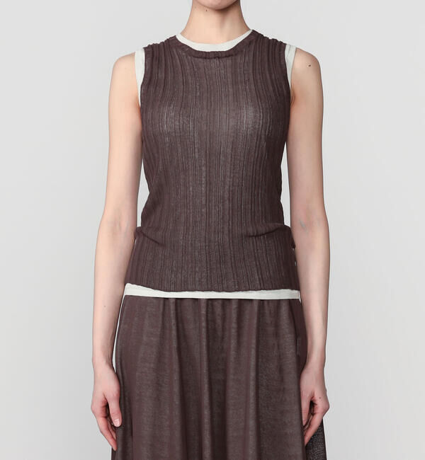 UNFIL「UNFIL | ハイツイストコットン シアー レイヤードスリーブレストップス WOMEN」|ニット・セーター|