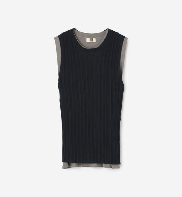 UNFIL「UNFIL | ハイツイストコットン シアー レイヤードスリーブレストップス WOMEN」|ニット・セーター|NAVY系1