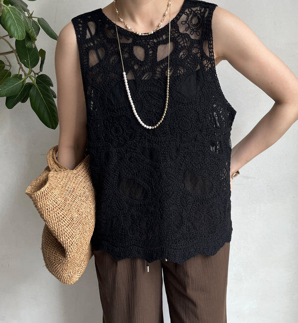  「刺繍前後2WAYレースタンク」|シャツ・ブラウス|