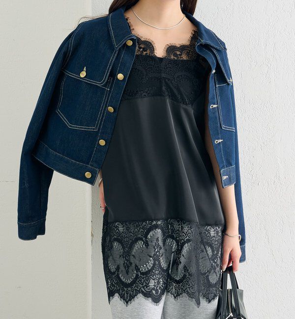  「レースサテンキャミソール」|シャツ・ブラウス|ブラック