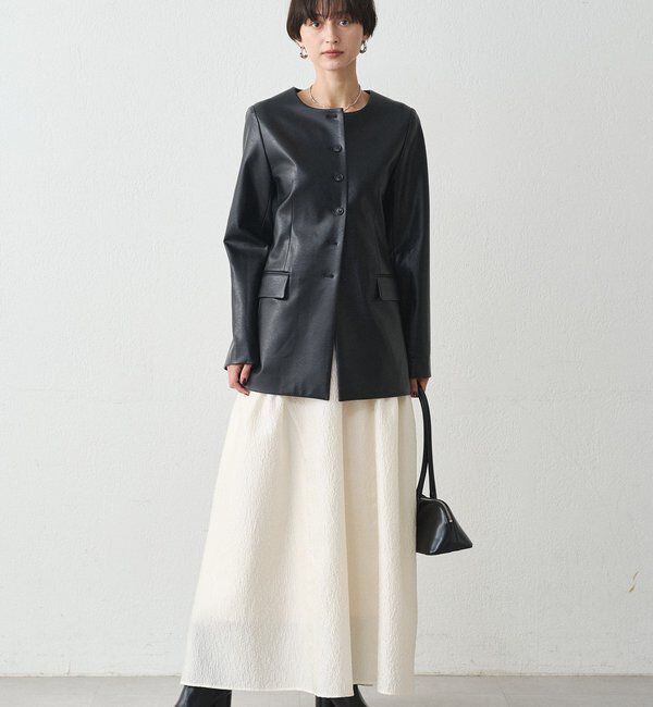  「ノーカラーフェイクレザージャケット」|ベスト・ジレ|