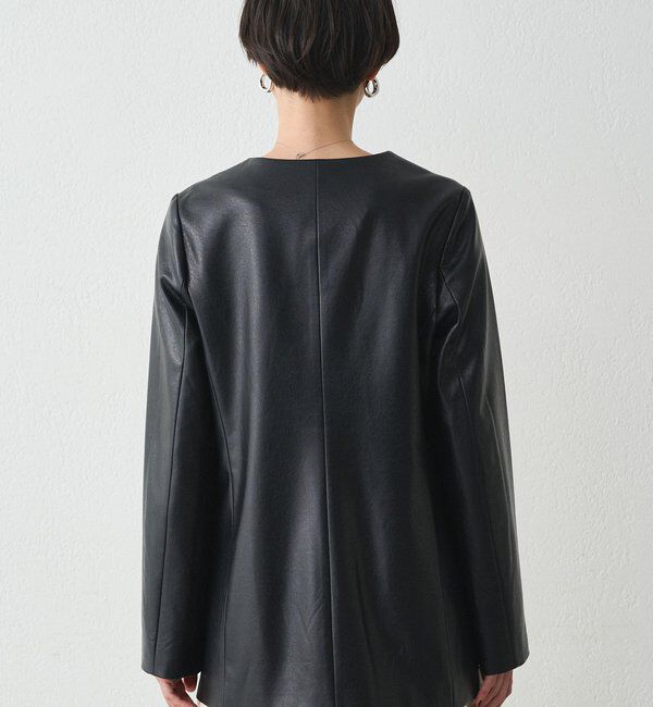  「ノーカラーフェイクレザージャケット」|ベスト・ジレ|