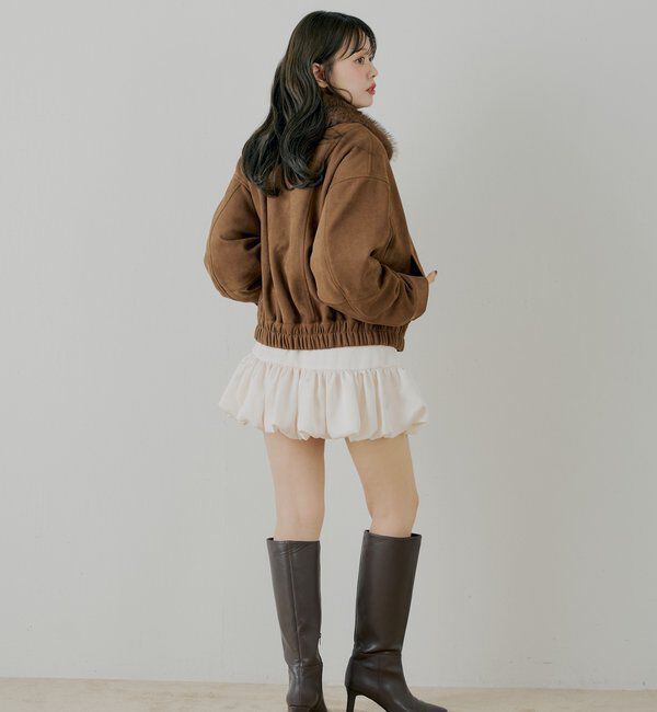  「【ファー取り外し可能】フェイクレザールーズジップブルゾン」|ブルゾン・スタジャン|