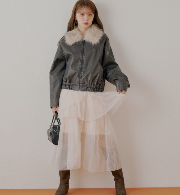  「【ファー取り外し可能】フェイクレザールーズジップブルゾン」|ブルゾン・スタジャン|