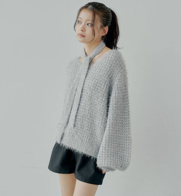  「タイ付きメランジルーズニット」|ニット・セーター|