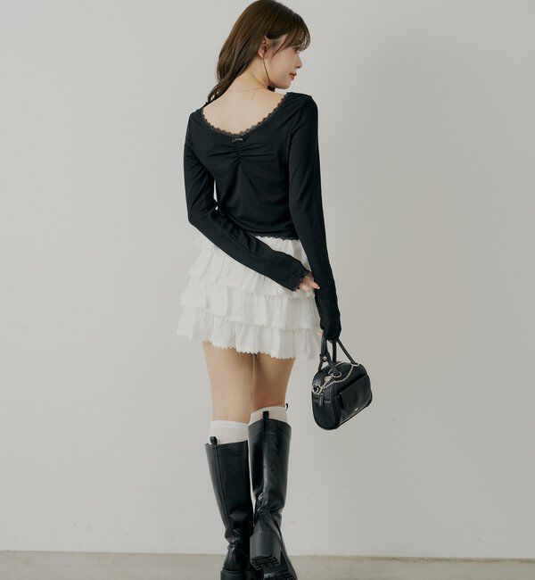  「前後2wayレースギャザーロンT」|Tシャツ・カットソー|