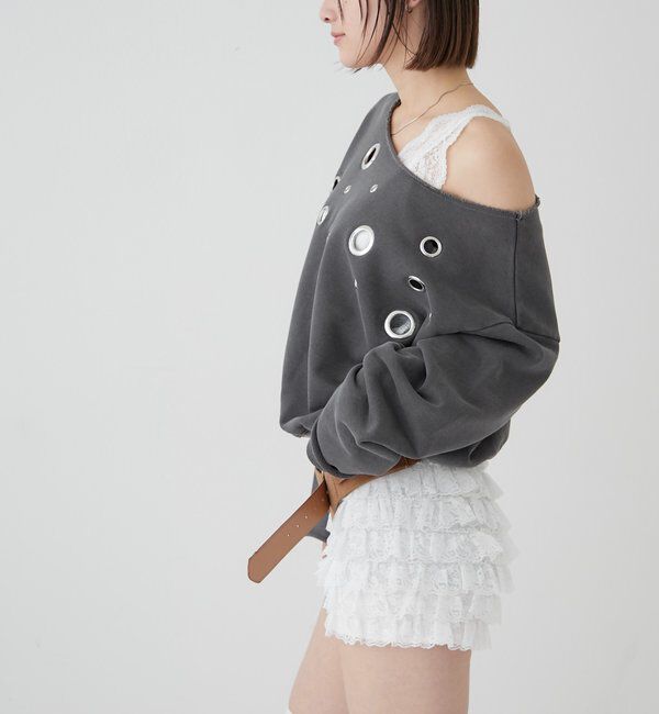  「フロントアイレットオフショルスウェット」|Tシャツ・カットソー|