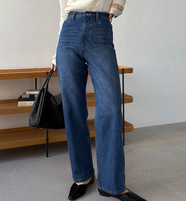  「【コラボ限定カラー/ホワイト・ベージュ】13ozハイウエストストレートデニム」|デニム|ブルー