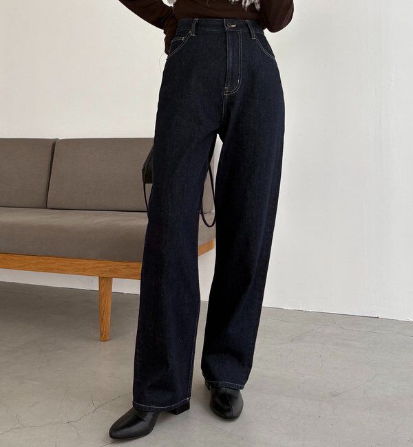  「【コラボ限定カラー/ホワイト・ベージュ】13ozハイウエストストレートデニム」|デニム|インディゴブルー