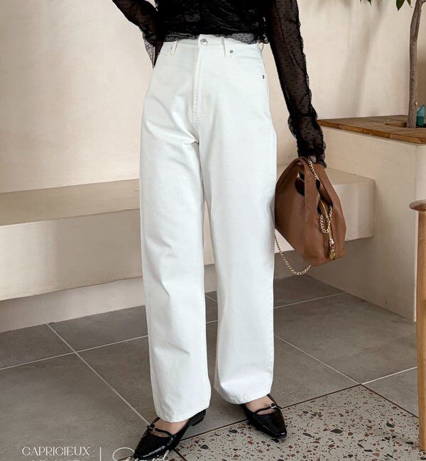  「【コラボ限定カラー/ホワイト・ベージュ】13ozハイウエストストレートデニム」|デニム|