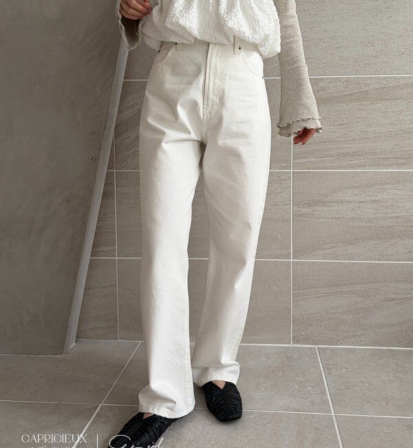  「【コラボ限定カラー/ホワイト・ベージュ】13ozハイウエストストレートデニム」|デニム|