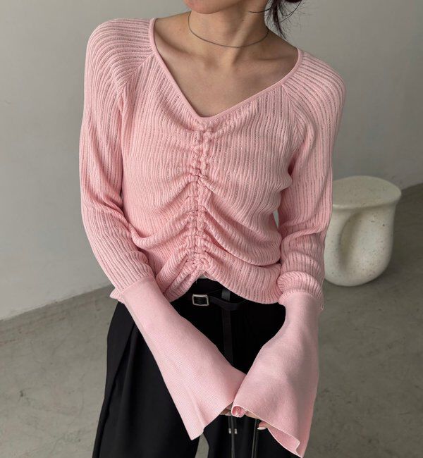  「フロントギャザーニット」|ニット・セーター|ピンク