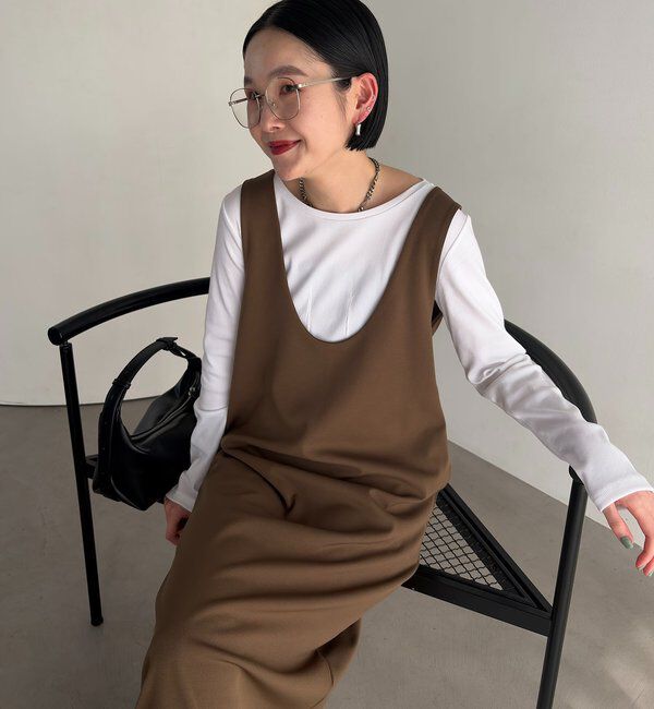  「【tani企画】UネックIラインワンピース」|ワンピース|ブラウン